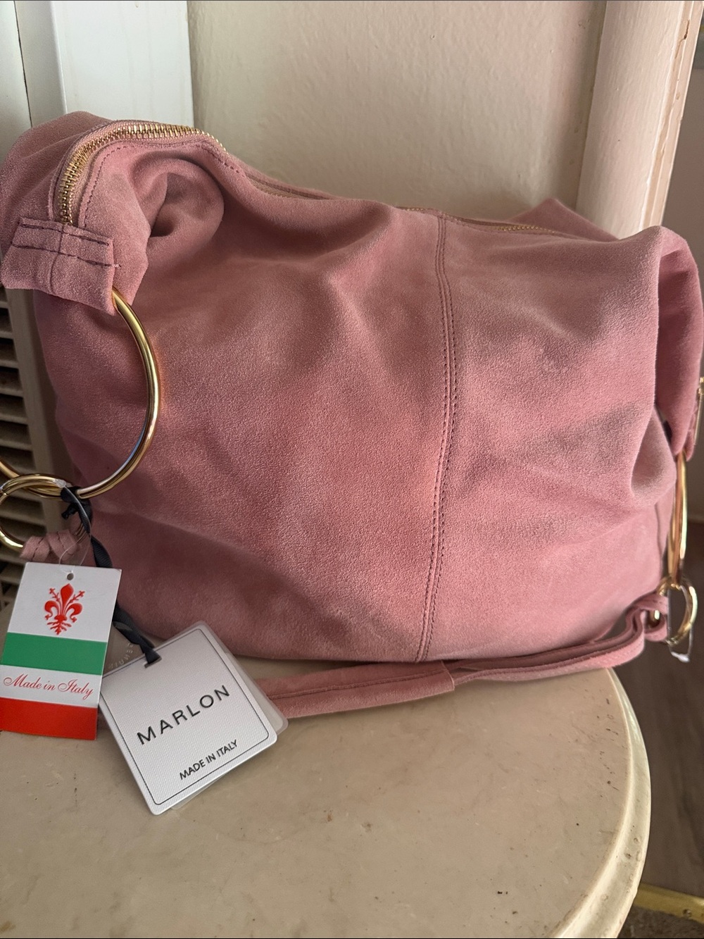 Pink Suede Shoulder Bag